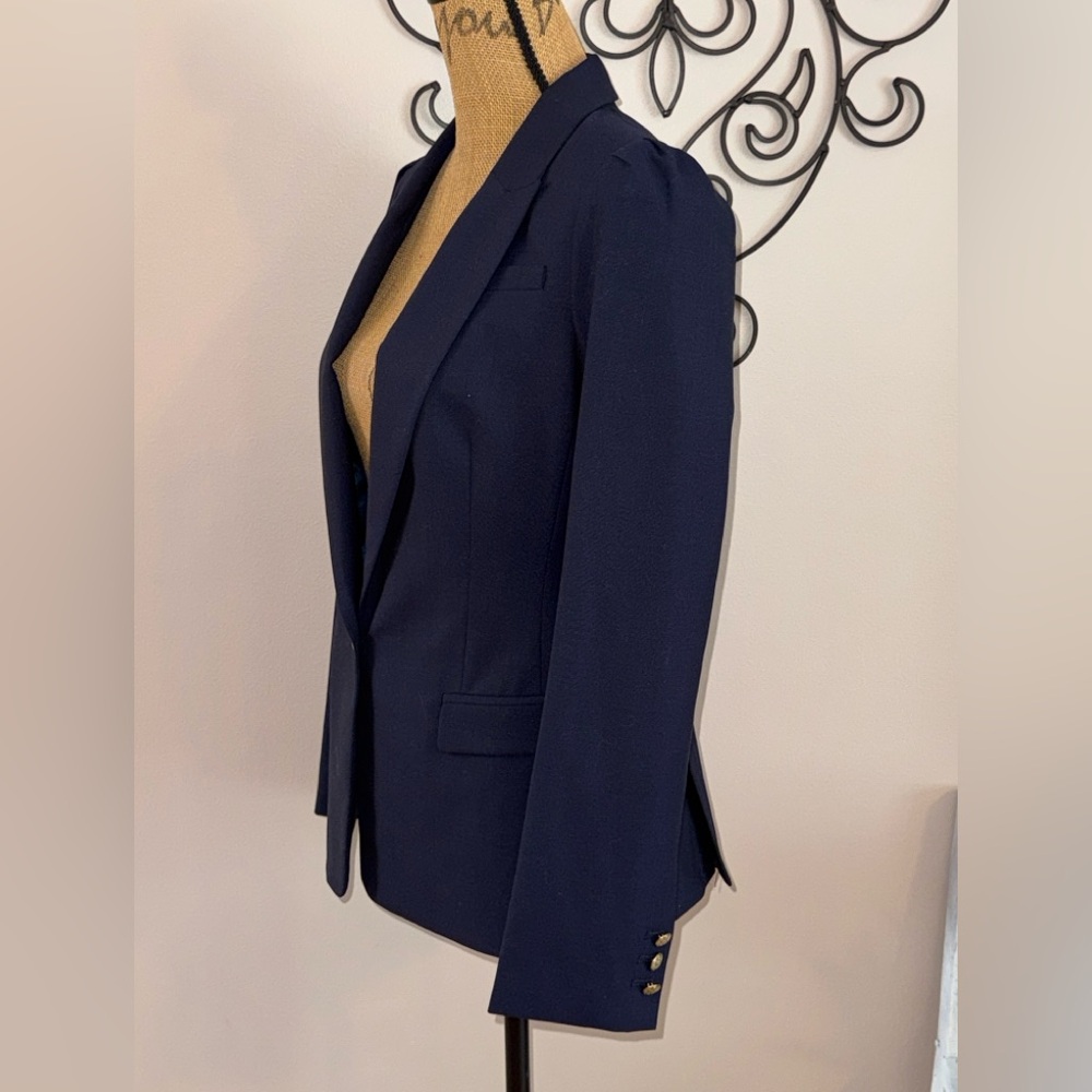 Banana Republic NWT Navy Blue Puff sleeve lightweight wool blend Blazer, sz 10 - Picture 10 of 14